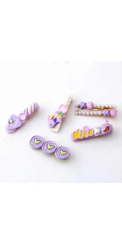 Mor Renkli Kız Çocuk 5li Toka Seti