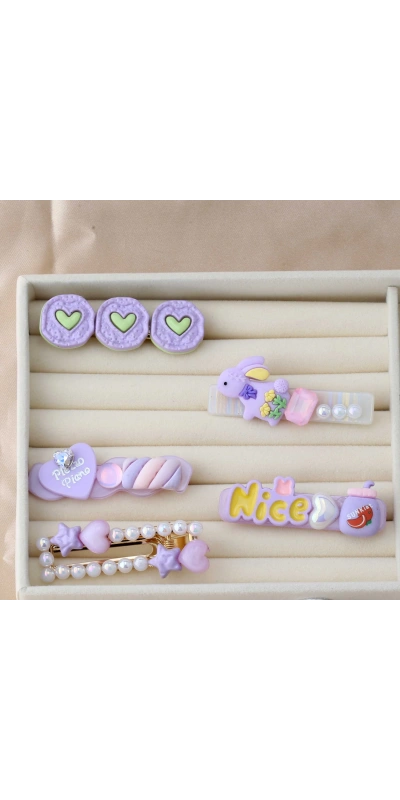 Mor Renkli Kız Çocuk 5li Toka Seti