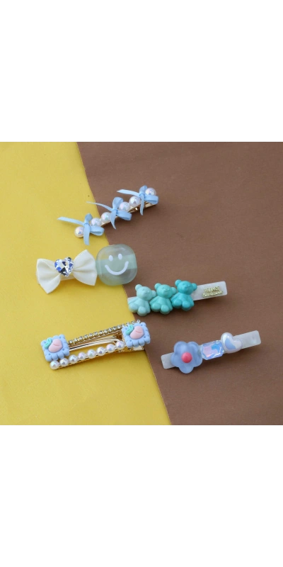 Mavi Tonlu Kız Çocuk 5li Toka Seti