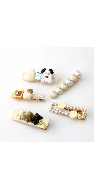 Krem Tonlu Kız Çocuk 5li Toka Seti