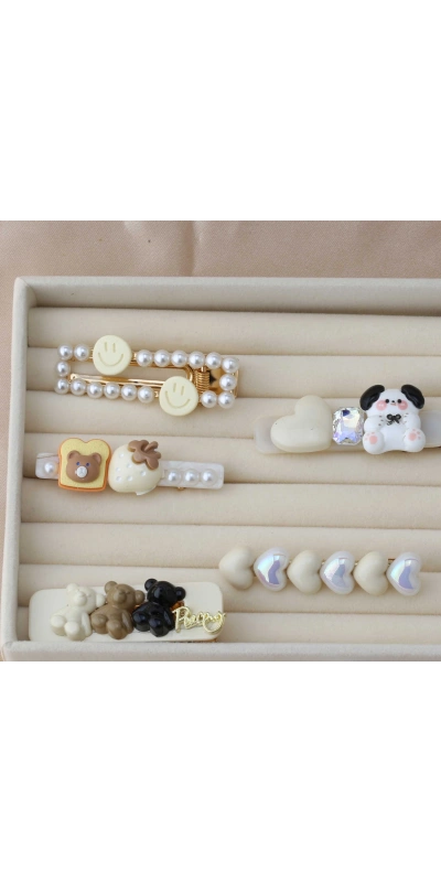 Krem Tonlu Kız Çocuk 5li Toka Seti