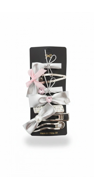 Gümüş Fiyonklu Kız Çocuk Toka Seti