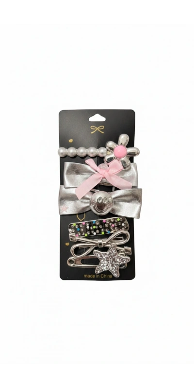 Gümüş Pembe Kız Çocuk Toka Seti