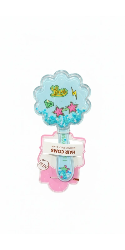 Love Yazılı Çiçek Şeklinde Mavi Süslü Tarak