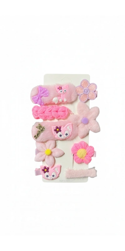 Kedili Pembe Peluş Toka Seti