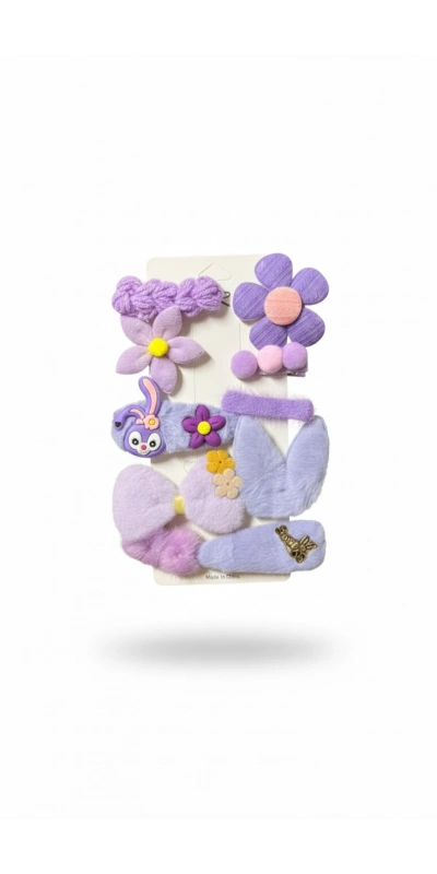 Mor Renk Karışık Peluş Toka Seti