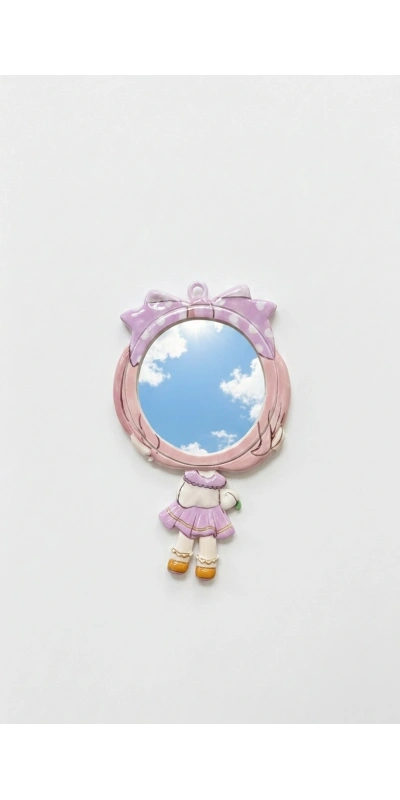 Sevimli Kız Figürlü Ayna Pembe Renk