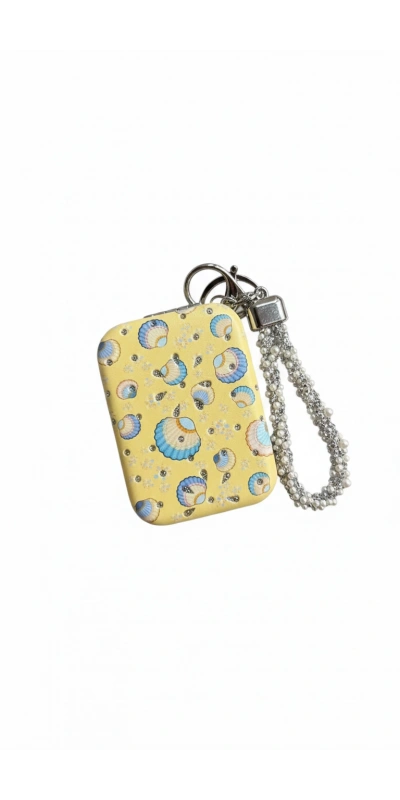 Deniz Kabuğu Motifli Sarı Cep Aynası