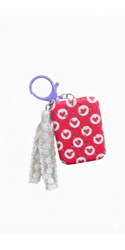 Kalp Desenli Kırmızı Cep Aynası