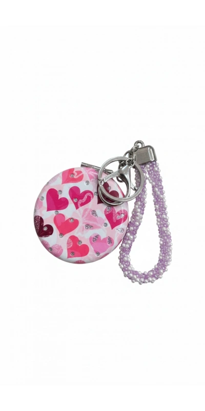 Kalpli Kristal Taşlı Yuvarlak Cep Aynası