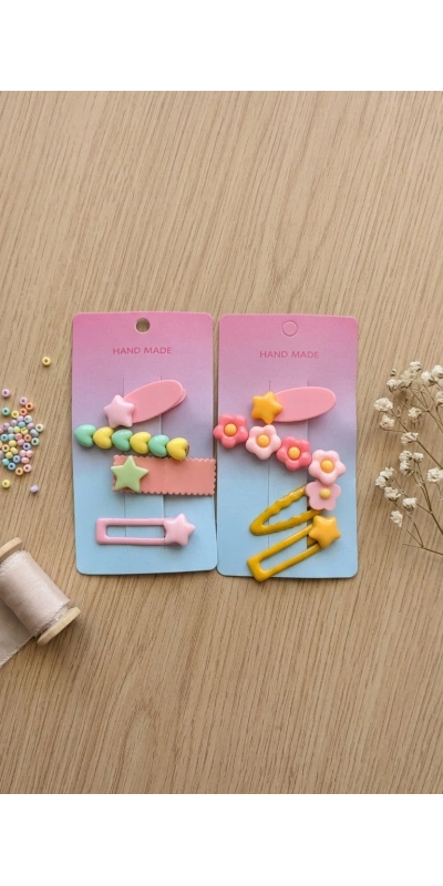 Çiçekli kalpli 4 lü toka seti