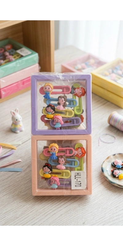 Kız Figürlü Vakumlu Kutulu 5li Toka Seti