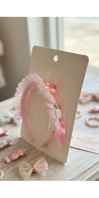 Simli Pembe Tüllü Çocuk Tacı