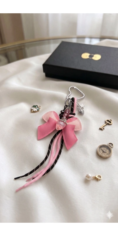 Pembe Fiyonk Çiçek Çanta Süsü Anahtarlık