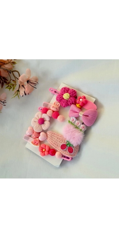 Pembe Çiçek Renkli 10lu Çocuk Toka Seti