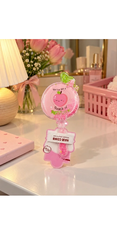 Şeftali Tasarımlı Pembe Süslü Tarak