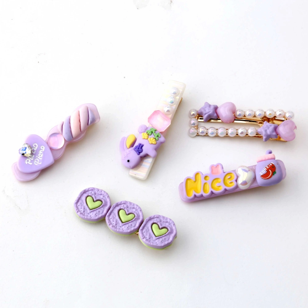 Mor Renkli Kız Çocuk 5li Toka Seti