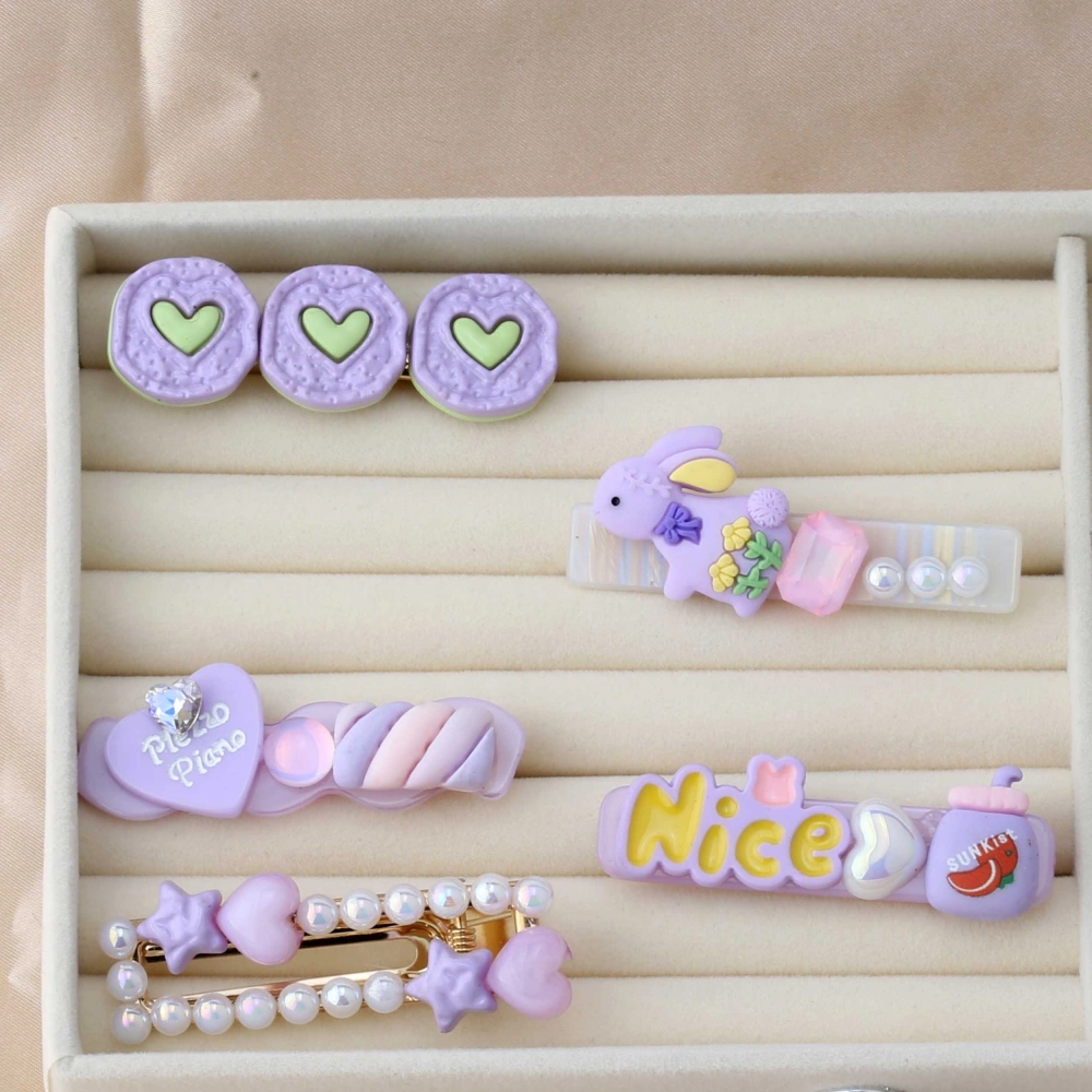 Mor Renkli Kız Çocuk 5li Toka Seti