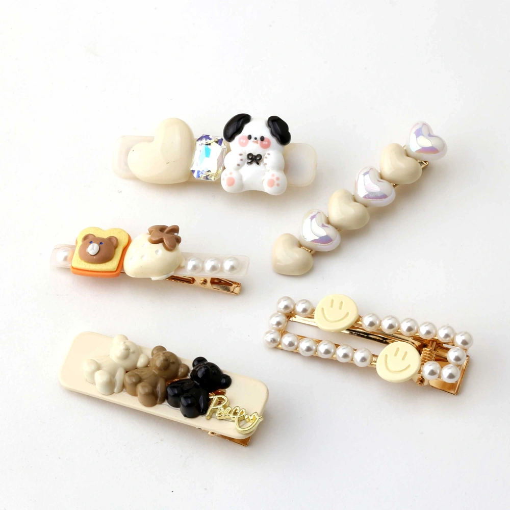 Krem Tonlu Kız Çocuk 5li Toka Seti