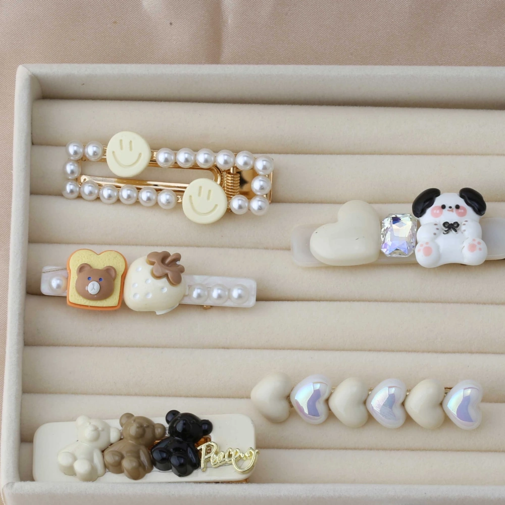 Krem Tonlu Kız Çocuk 5li Toka Seti