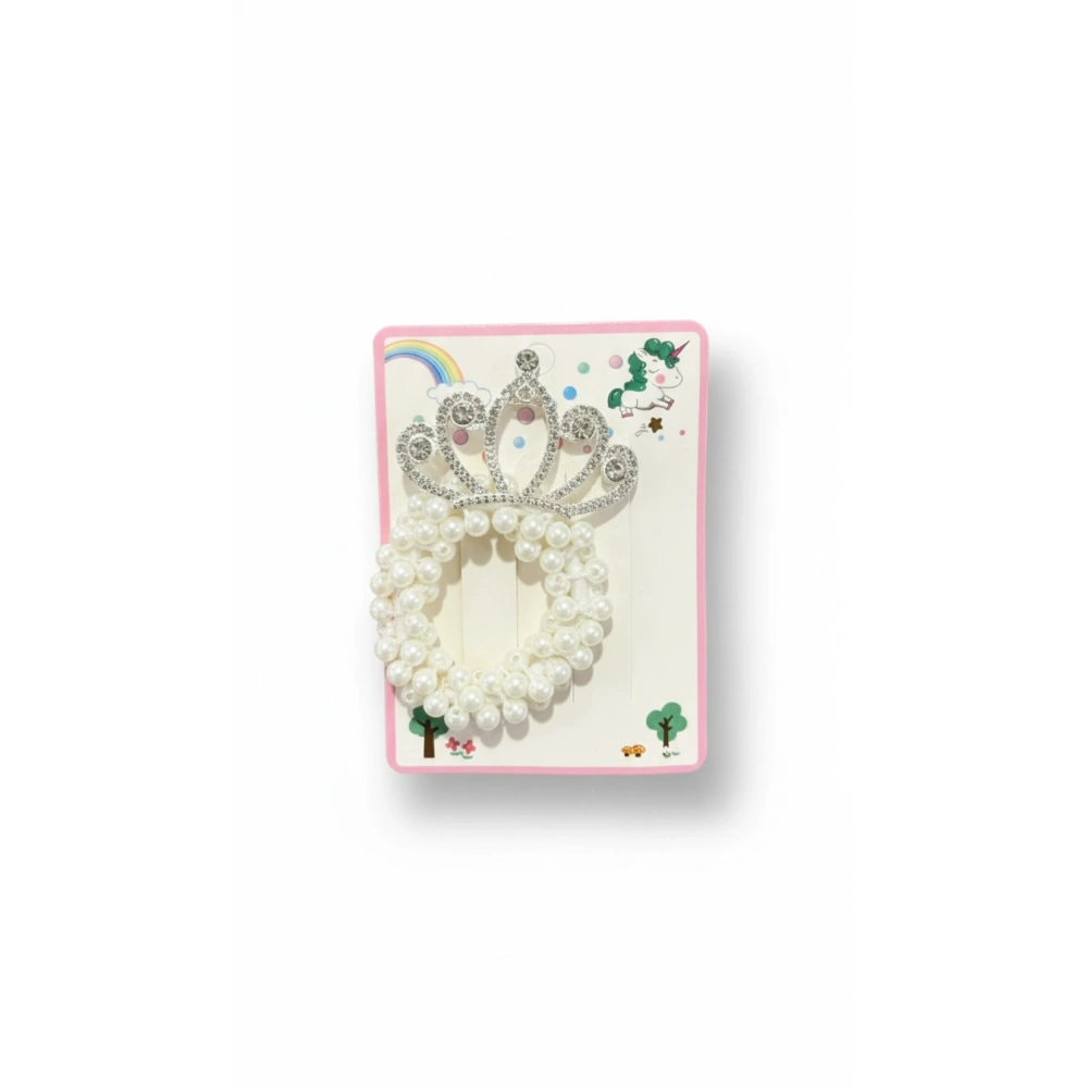 İnci Boncuklu Prenses Taçlı Saç Tokası