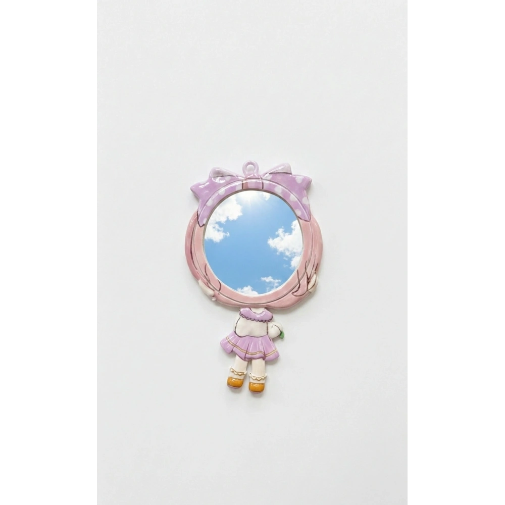 Sevimli Kız Figürlü Ayna Pembe Renk