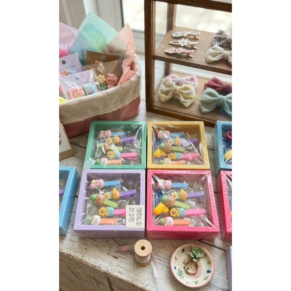 Özel Kutulu Sevimli Hayvan Figürlü Toka Seti - Pastel Seri