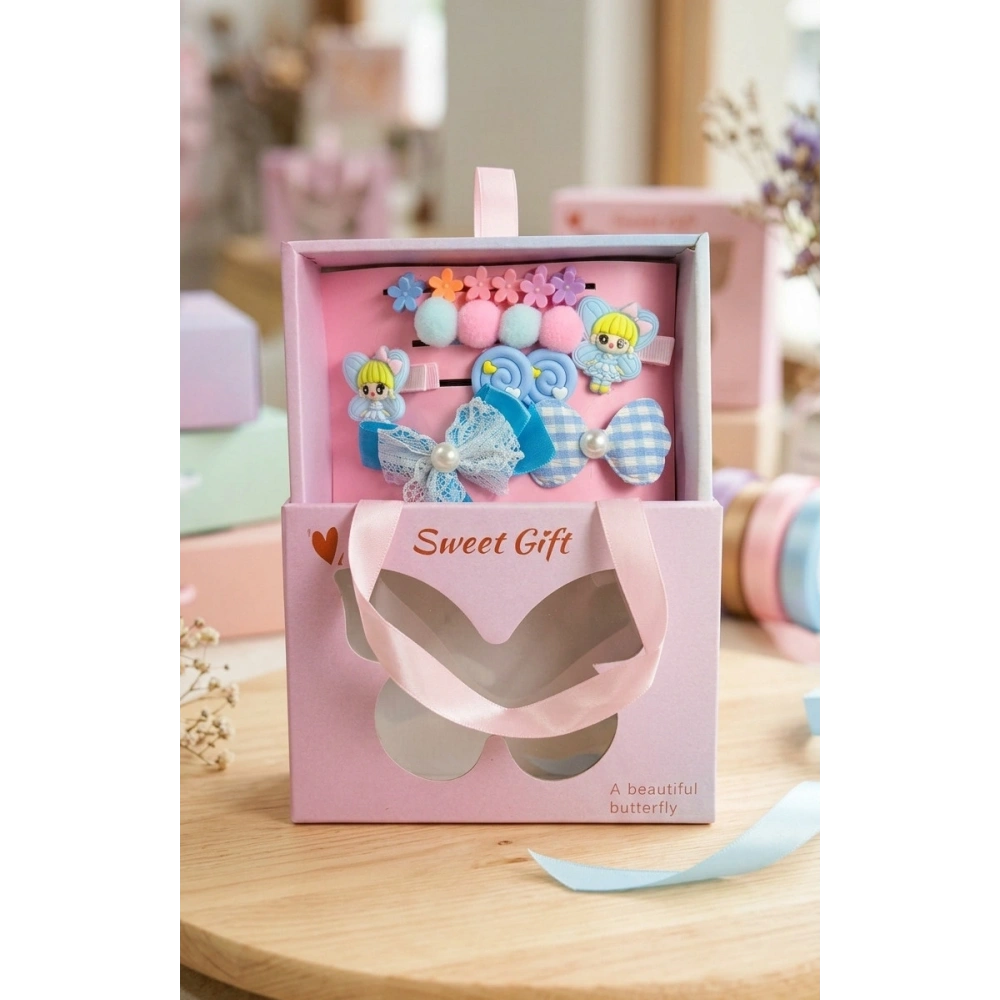 Mavi Tonlar Çantalı Toka Seti