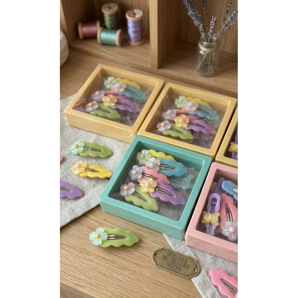 Papatya Figürlü Vakumlu Kutulu 5li Toka Seti