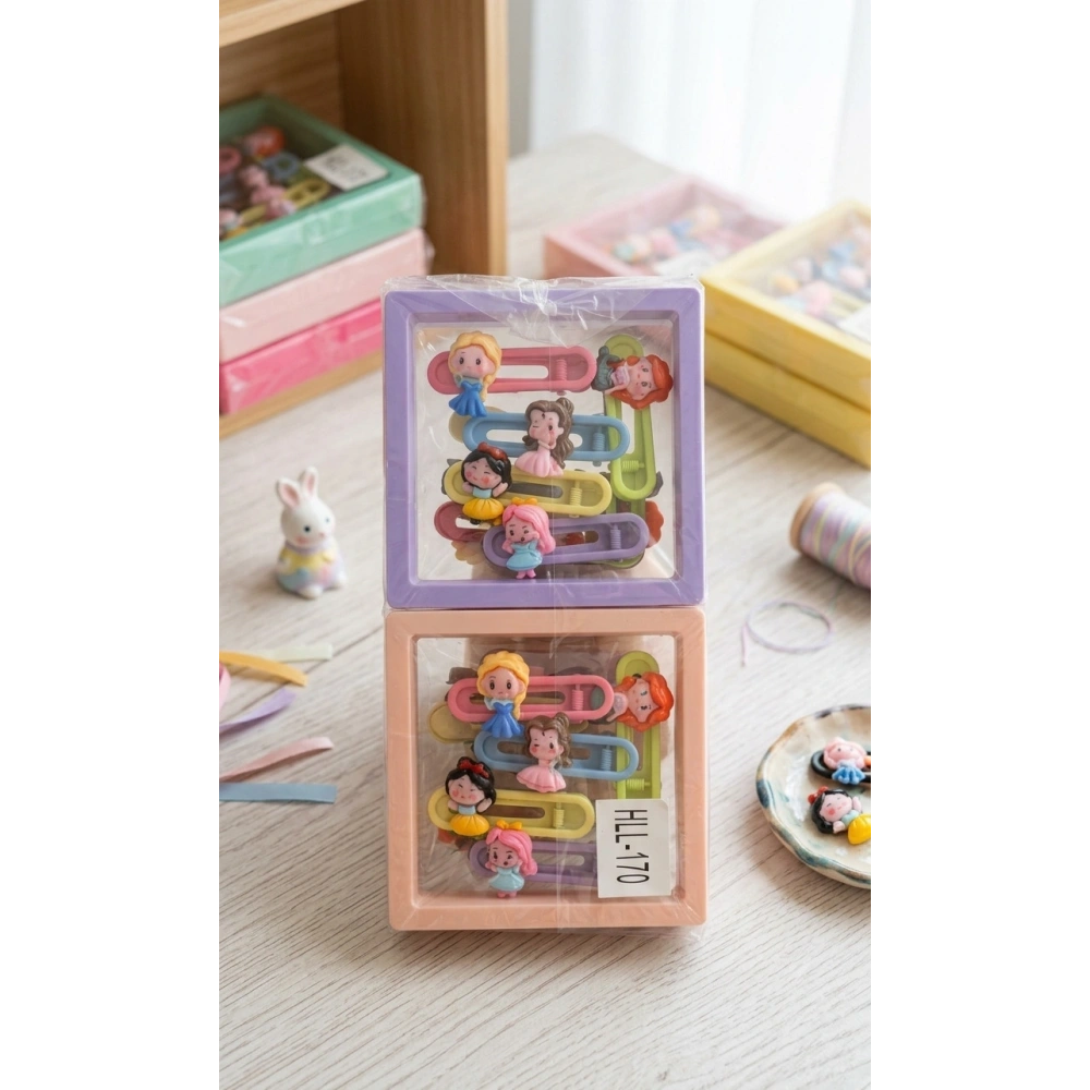 Kız Figürlü Vakumlu Kutulu 5li Toka Seti