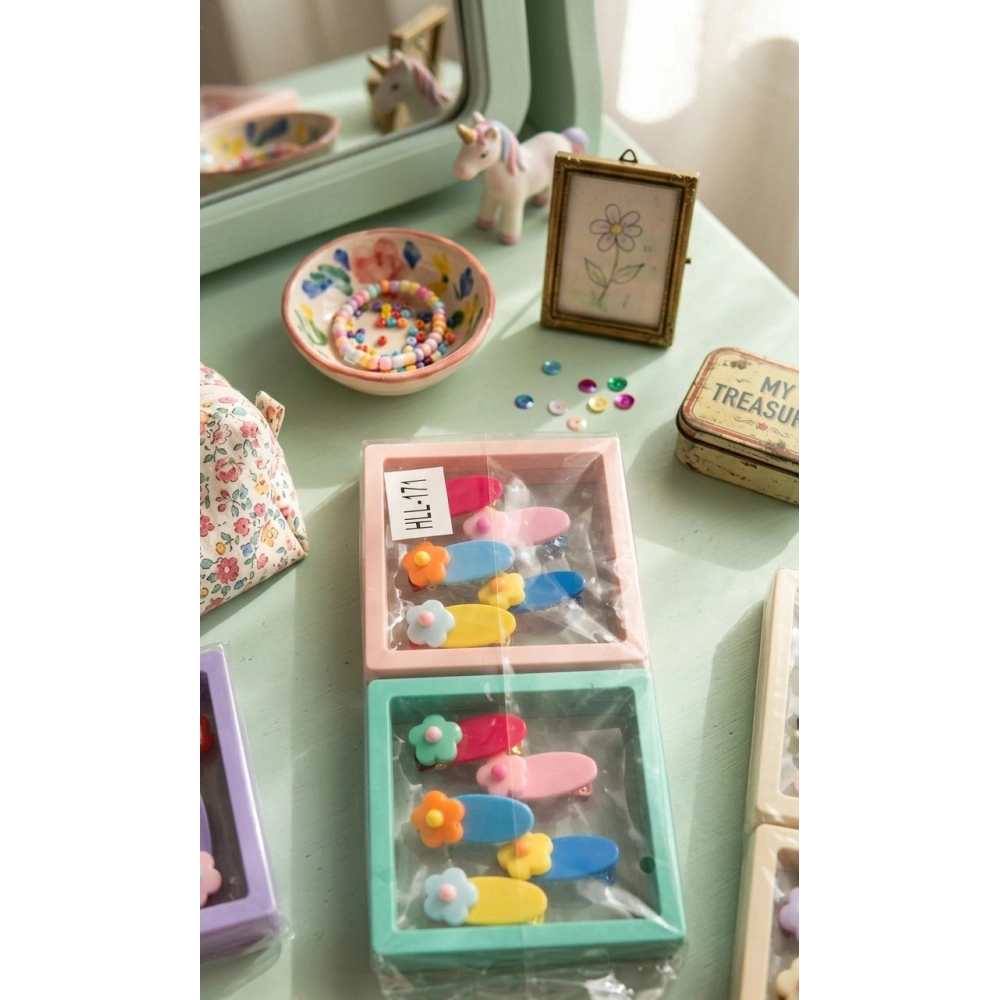 Papatya Çiçekli 5li Toka Seti