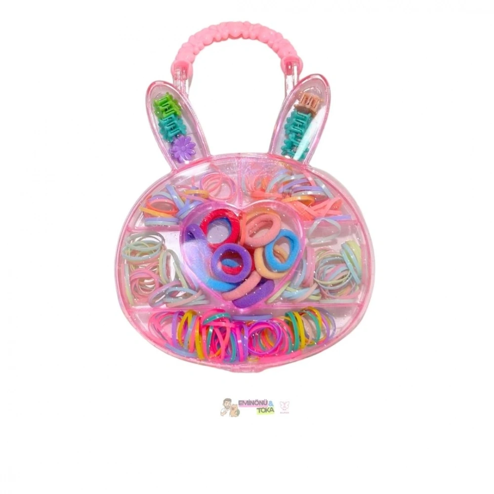 Pembe Lastik Toka seti Tavşan Çanta