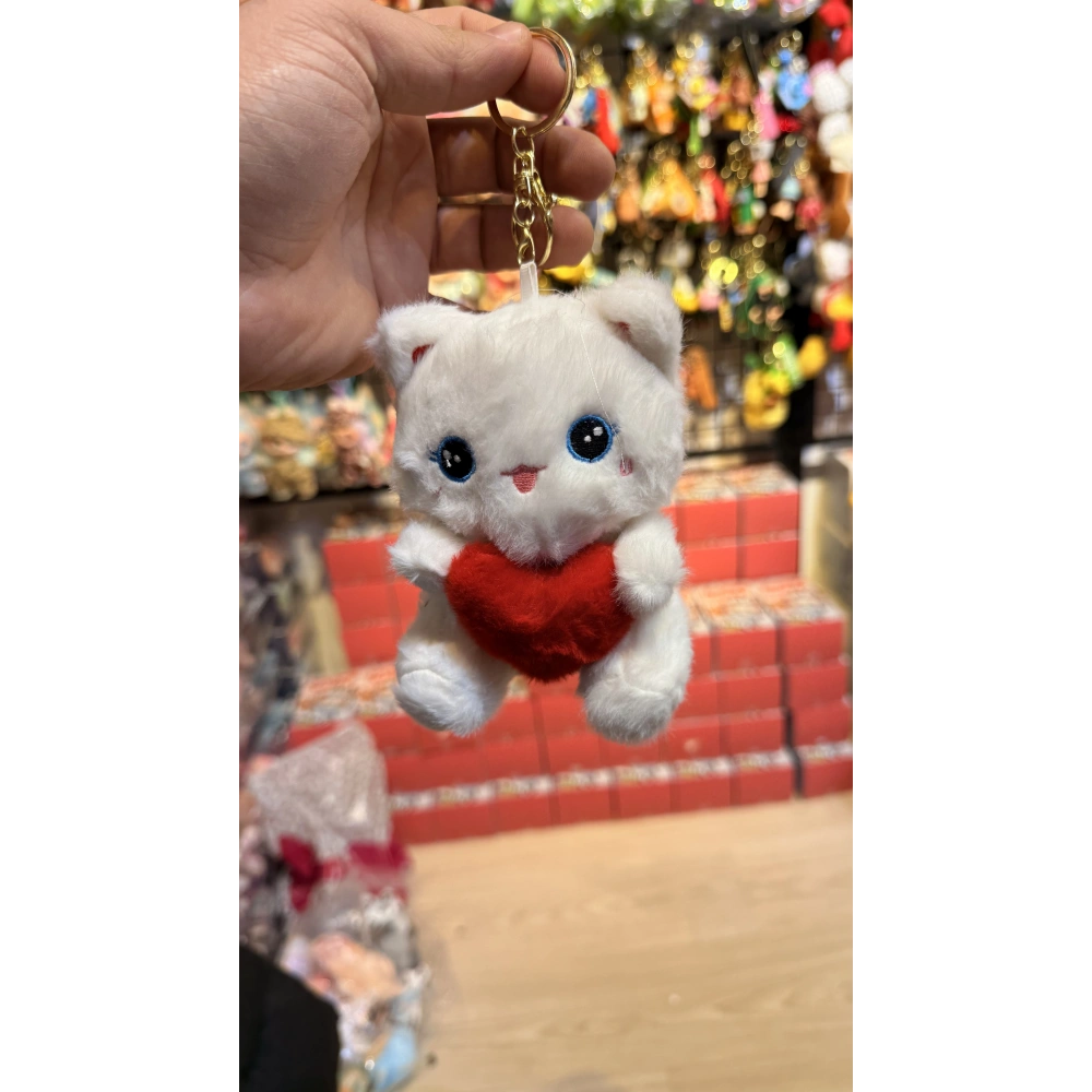 Kırmızı kalpli beyaz kedi