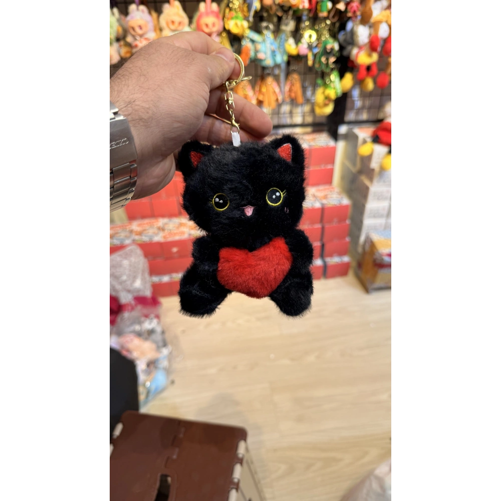 Kırmızı kalpli siyah kedi