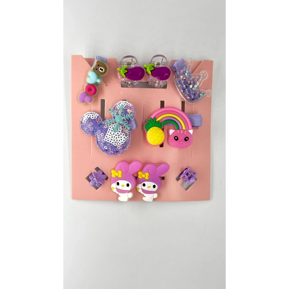 Mor Pastel Renkli 10lu Çocuk Toka Seti