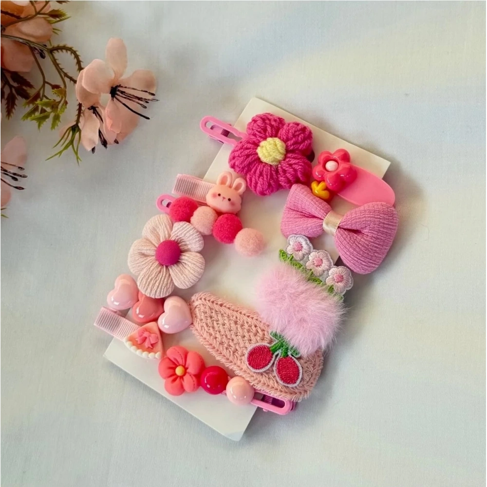 Pembe Çiçek Renkli 10lu Çocuk Toka Seti