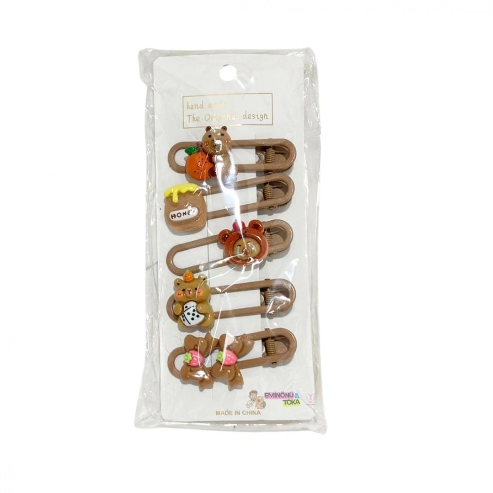 Kahve 5li Yaylı Saç Toka Seti