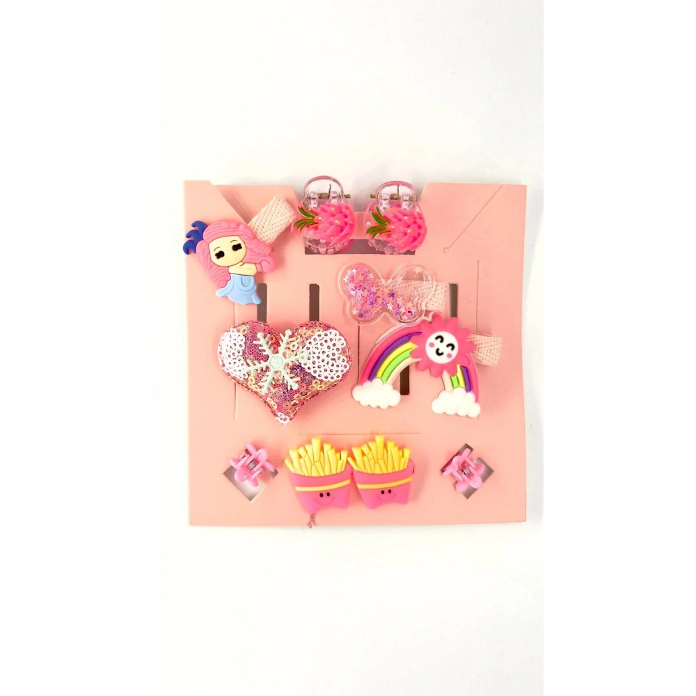 Fuşya Kırmızısı Renkli 10lu Çocuk Toka Seti