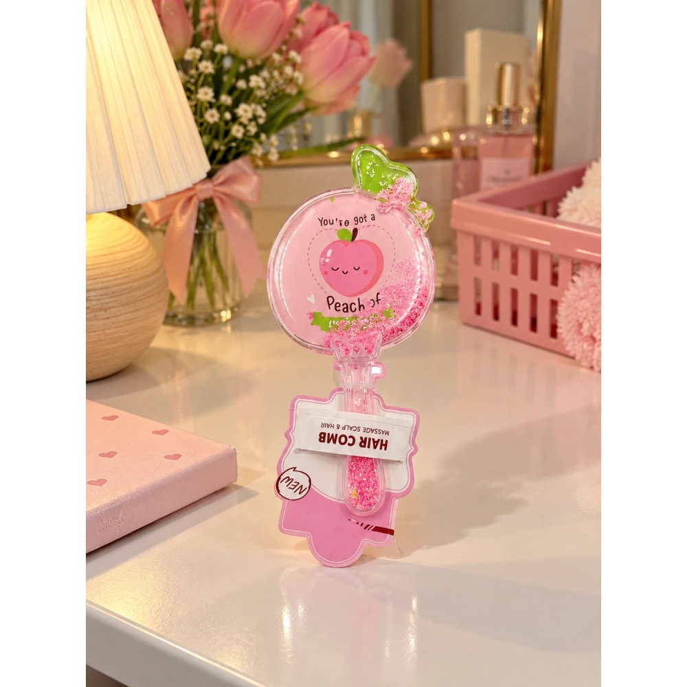 Şeftali Tasarımlı Pembe Süslü Tarak