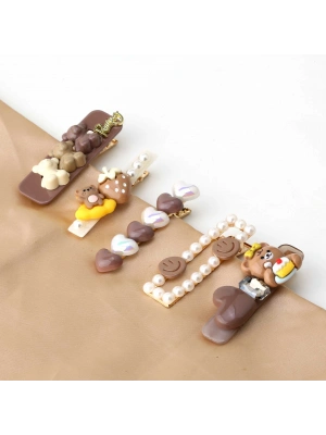 Sevimli Kalpli Ayıcık Figürlü 5li Toka Seti