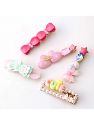 Pembe Renkli Çıtçıt 5li Toka Seti