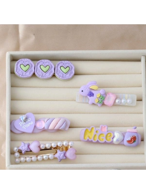 Mor Renkli Kız Çocuk 5li Toka Seti