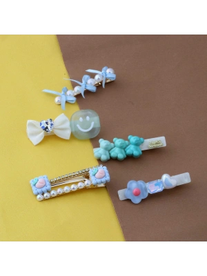 Mavi Tonlu Kız Çocuk 5li Toka Seti