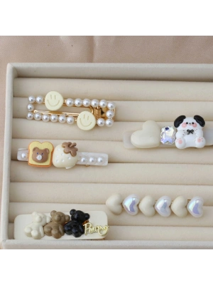 Krem Tonlu Kız Çocuk 5li Toka Seti