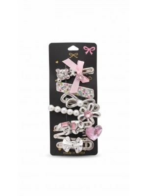 Pembe Kalp Taşlı Kız Çocuk Toka Seti