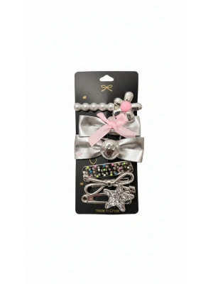 Gümüş Pembe Kız Çocuk Toka Seti