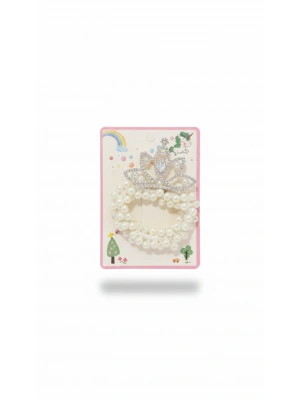 İnci Boncuklu Taşlı Prenses Taç Çocuk Saç Tokası