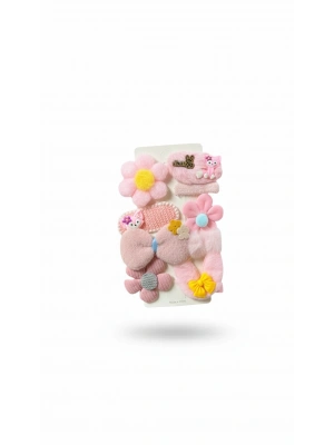 Pembe Peluş Karışık Toka Seti