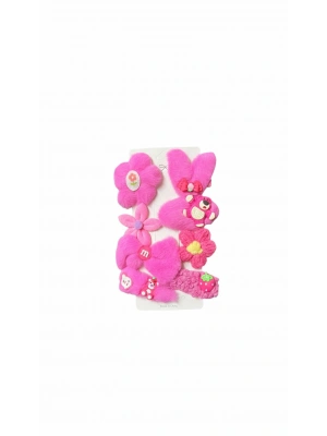 Ayıcıklı Fuşya Renk Peluş Toka Seti