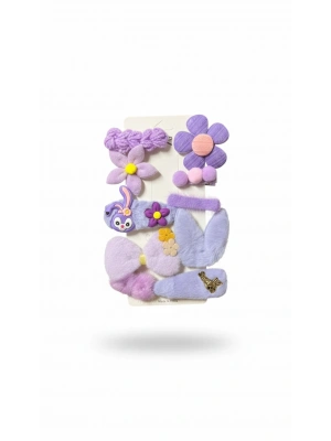 Mor Renk Karışık Peluş Toka Seti